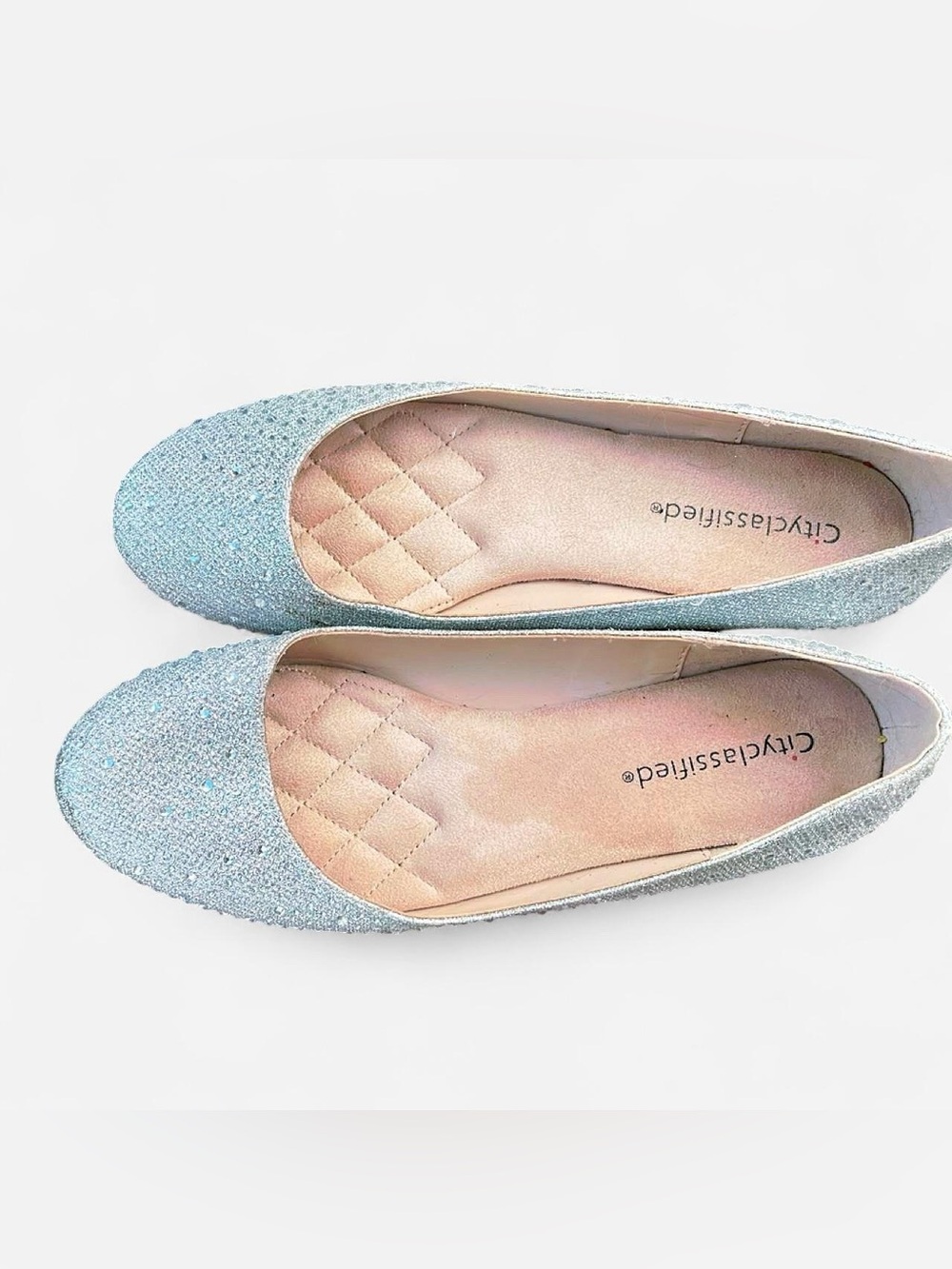 City Classified Silver Glitter Rhinestone Ballet Flats | Women’s Slip-On Shoes - Picture 6 of 6
